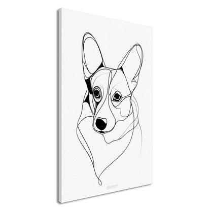 Welsh Corgi Portrait gezeichnet mit einer Linie auf einer Leinwand