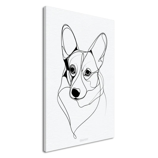 Welsh Corgi Portrait gezeichnet mit einer Linie auf einer Leinwand