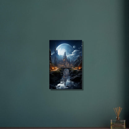 Außerirdische Zitadelle mit einem Exoplaneten und einem Mond auf einer Leinwand