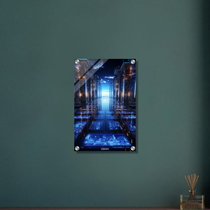 Kosmisches Datenzentrum von Tech-Giganten für künstliche Intelligenz auf einem Acrylbild