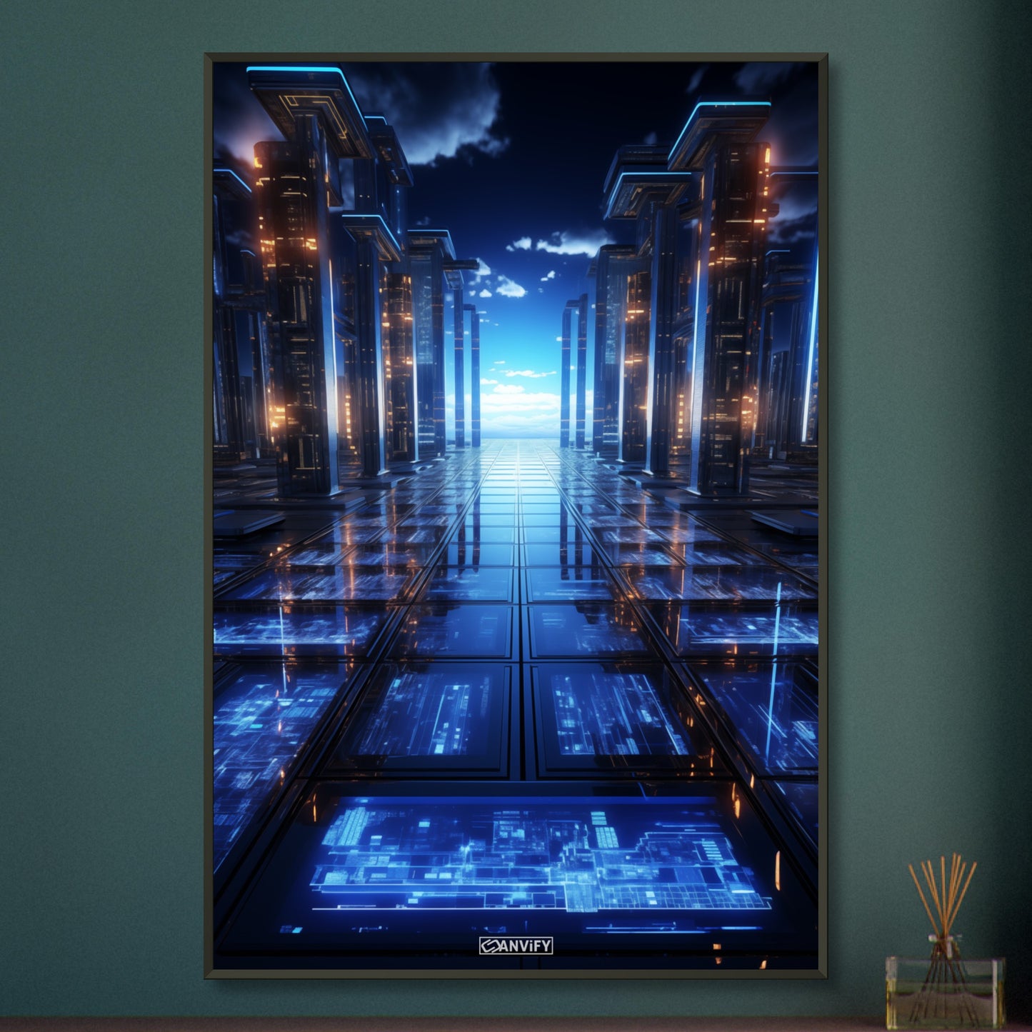 Kosmisches Datenzentrum von Tech-Giganten für künstliche Intelligenz auf einem Poster im Metallrahmen