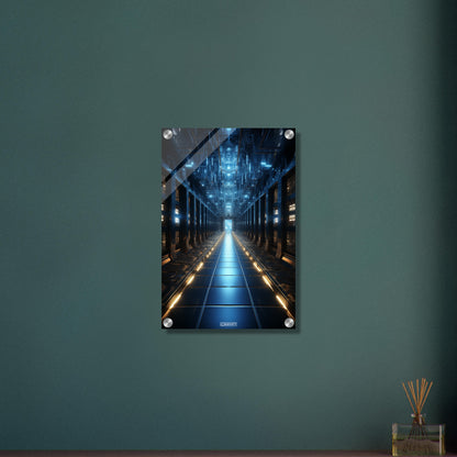 Kosmisches Rechenzentrum einer künstlichen Intelligenz auf einem Acrylbild