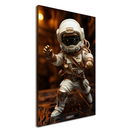 Chibi Astronaut in weißem Anzug und Akzenten in der Farbe Kupfer auf einer Leinwand