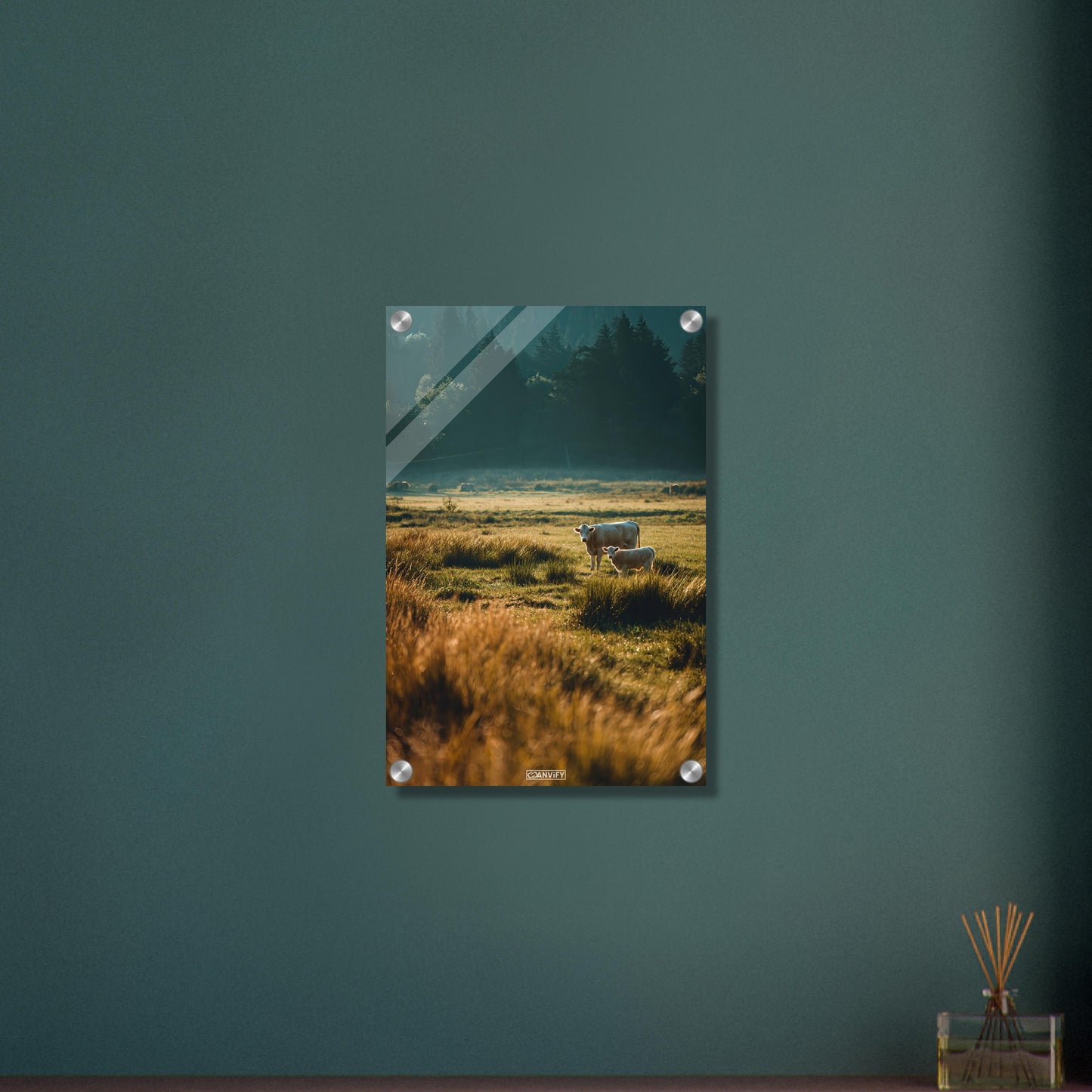 Kühe auf der Wiese auf einem Acrylbild