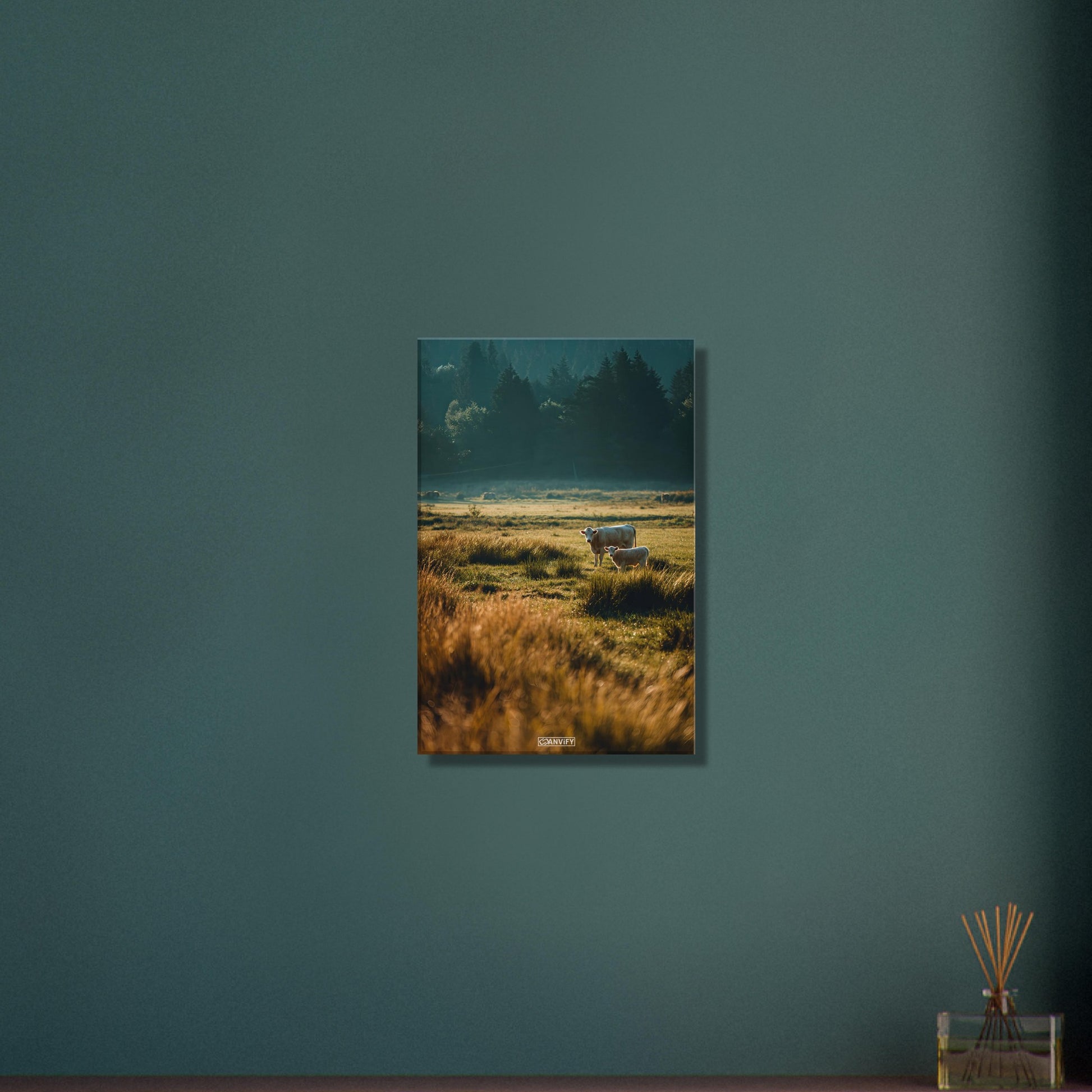 Kühe auf der Wiese auf einer Leinwand