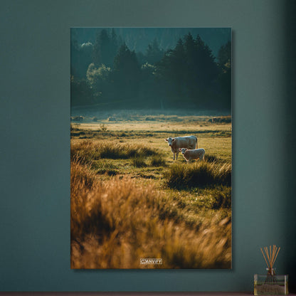 Kühe auf der Wiese auf einer Leinwand
