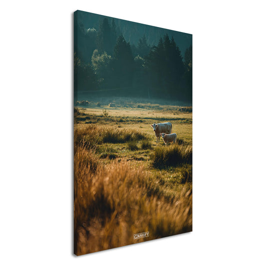 Kühe auf der Wiese auf einer Leinwand