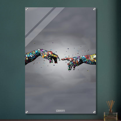 Die Erschaffung Adams im bunten Graffiti Stil auf einem Acrylbild