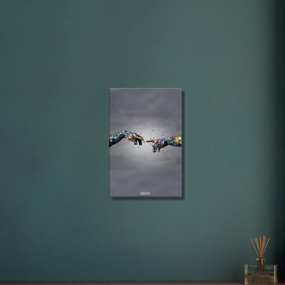 Die Erschaffung Adams im bunten Graffiti Stil auf einer Leinwand