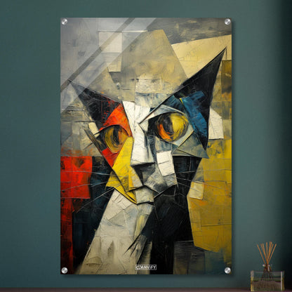 Abstraktes Gemälde im kubistischen Stil von einer Katze auf einem Acrylbild