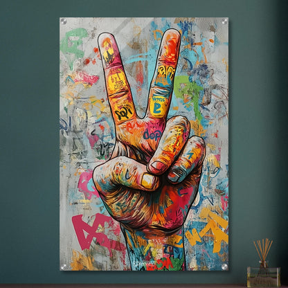 Buntes Friedenszeichen Peace auf einem Acrylbild