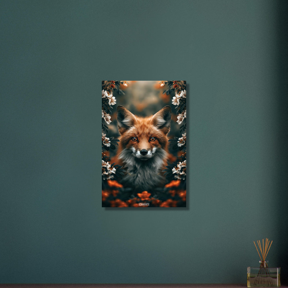 Süßer Fuchs zwischen den Blumen auf Aluminium