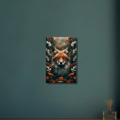 Süßer Fuchs zwischen den Blumen auf einer Leinwand
