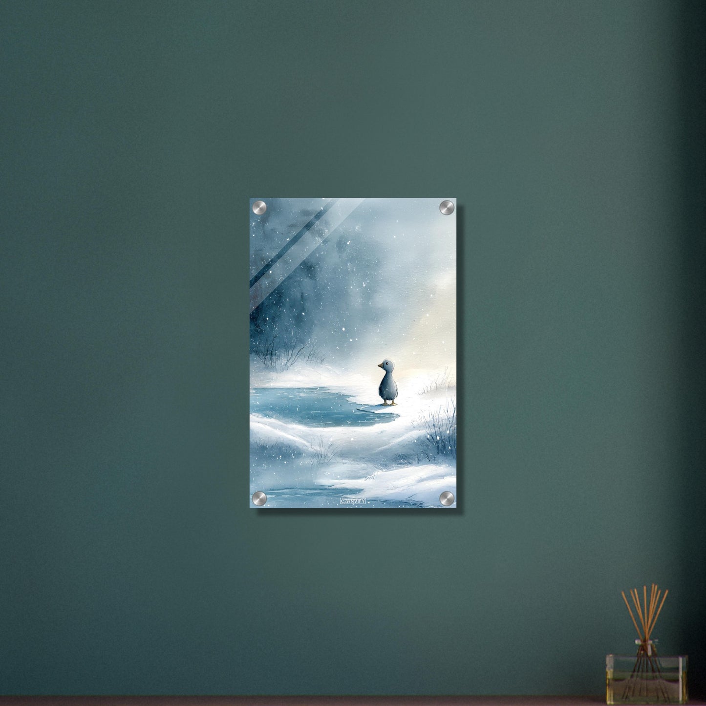 Kleine süße Ente am See auf einem Acrylbild