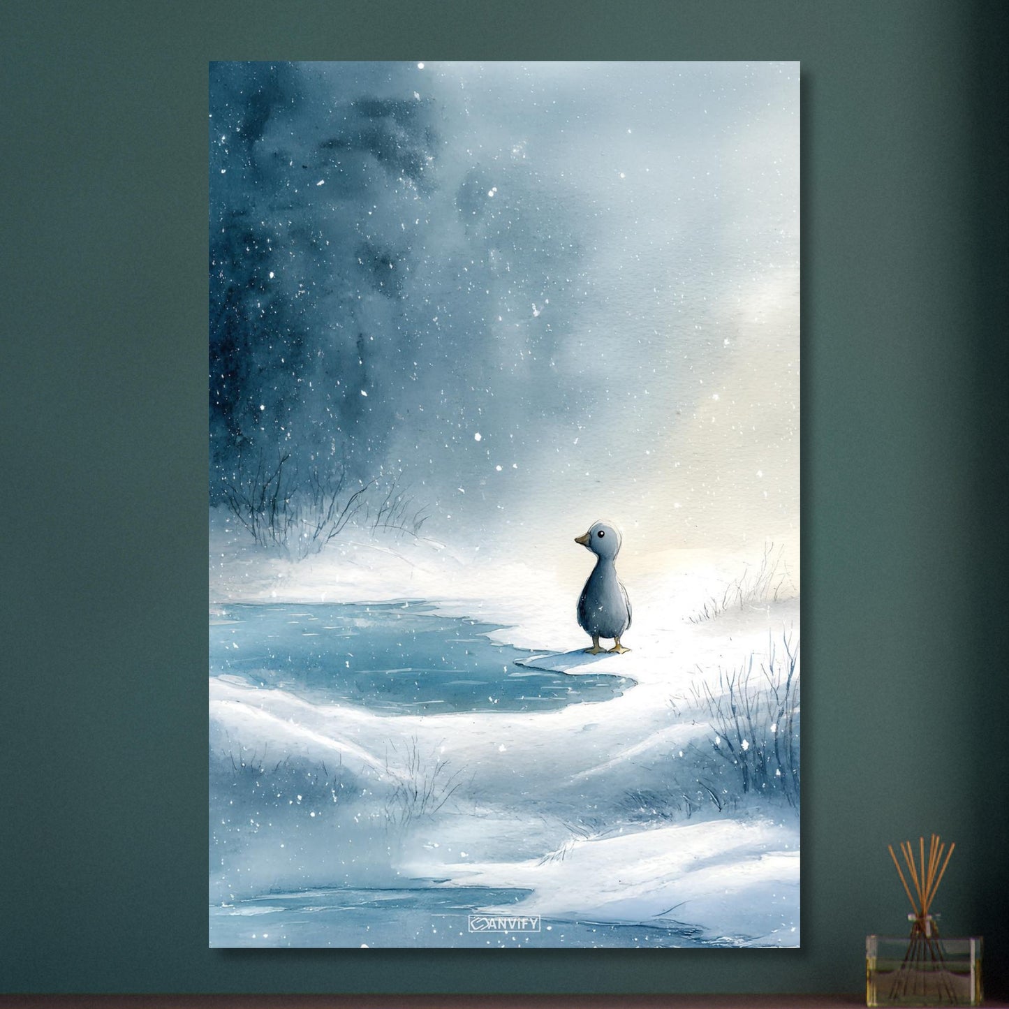 Kleine süße Ente am See auf Aluminium