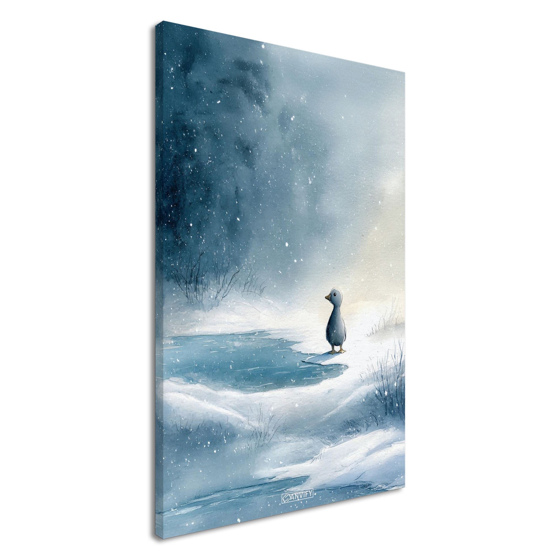 Kleine süße Ente am See auf einer Leinwand