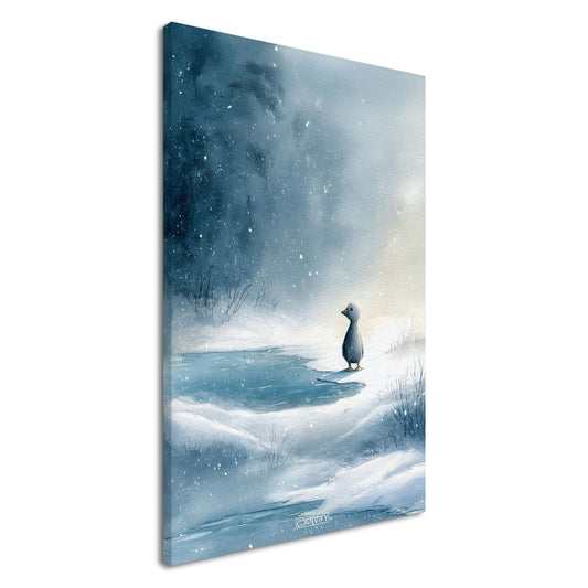 Kleine süße Ente am See auf einer Leinwand