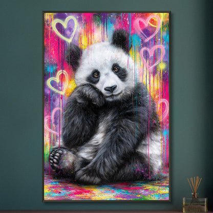 Süßer kleiner Panda im Graffiti Street Art Style auf einem Poster im Metallrahmen