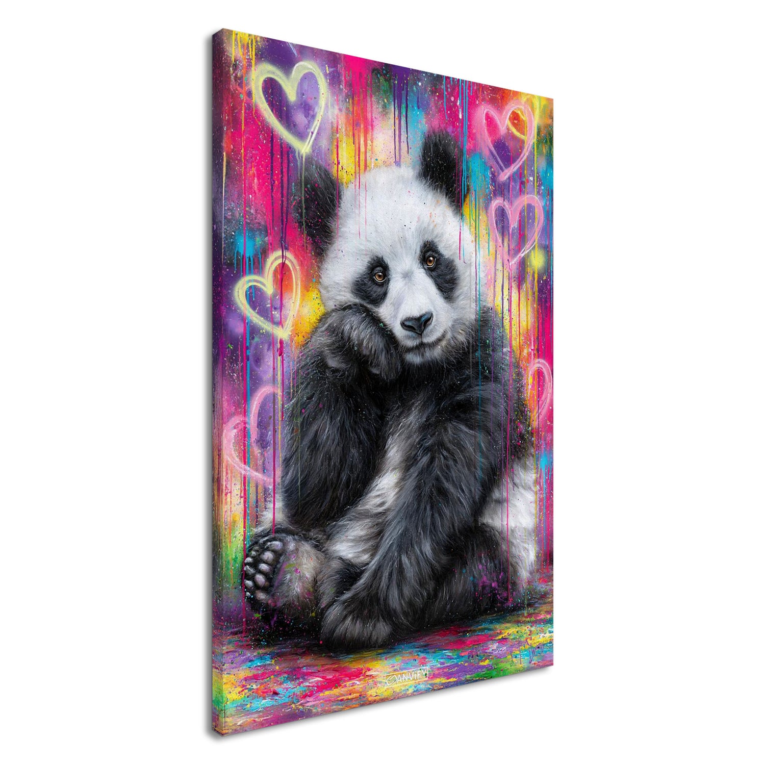 Süßer kleiner Panda im Graffiti Street Art Style auf einer Leinwand