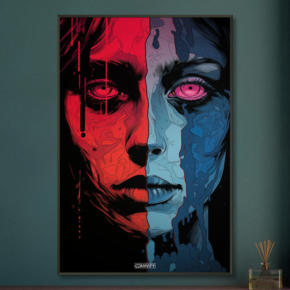 Katy Perry im Pop Art Stil auf einem Poster im Metallrahmen