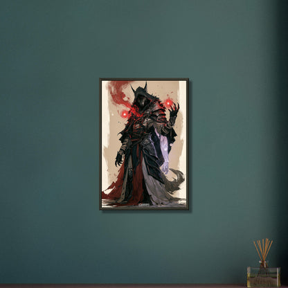 Dunkler Wolfszauberer im Anime Stil auf einem Poster im Metallrahmen
