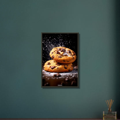 Kekse mit Schokoladenstückchen auf einem Poster im Metallrahmen