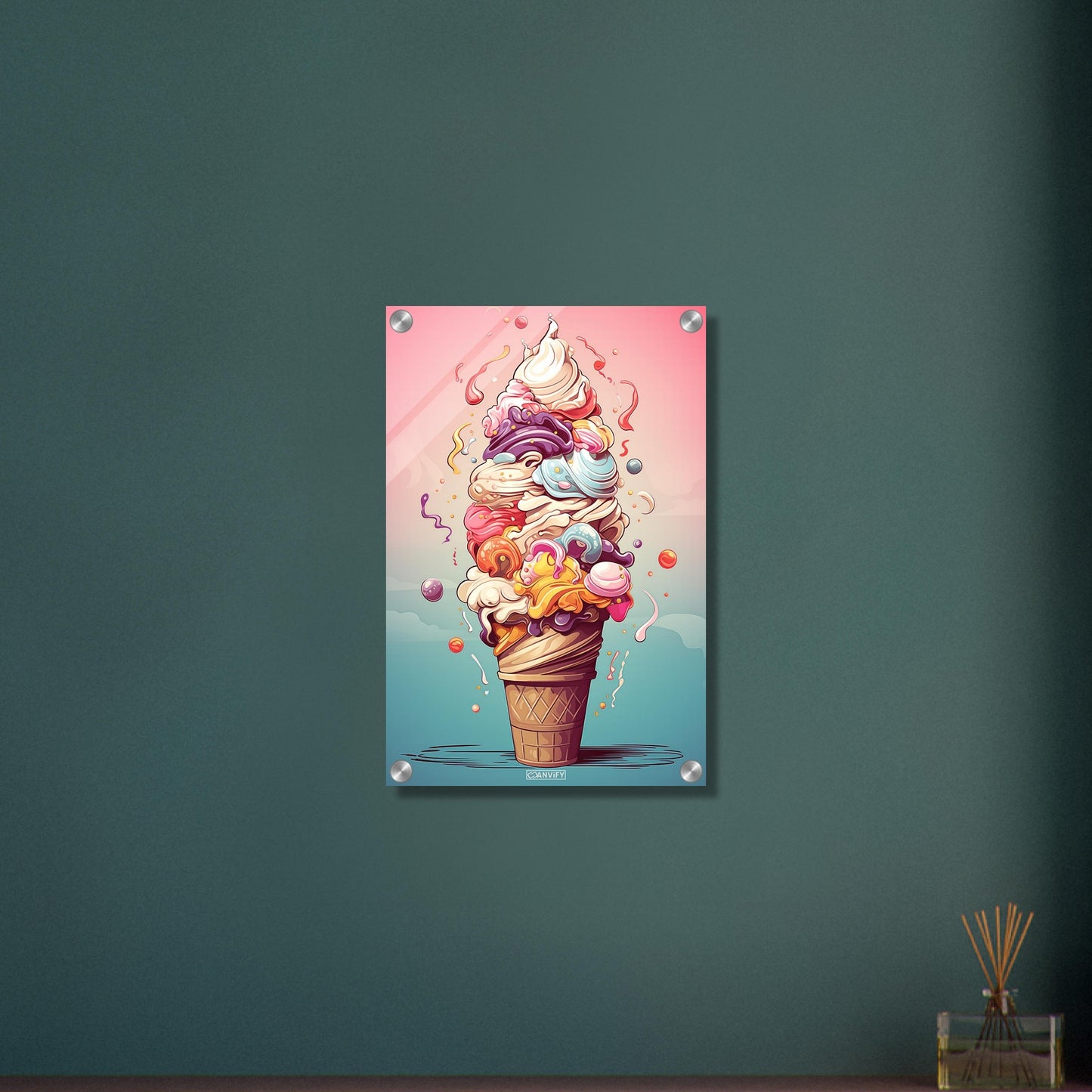 Bunte Eiscreme im Comic Stil auf einem Acrylbild