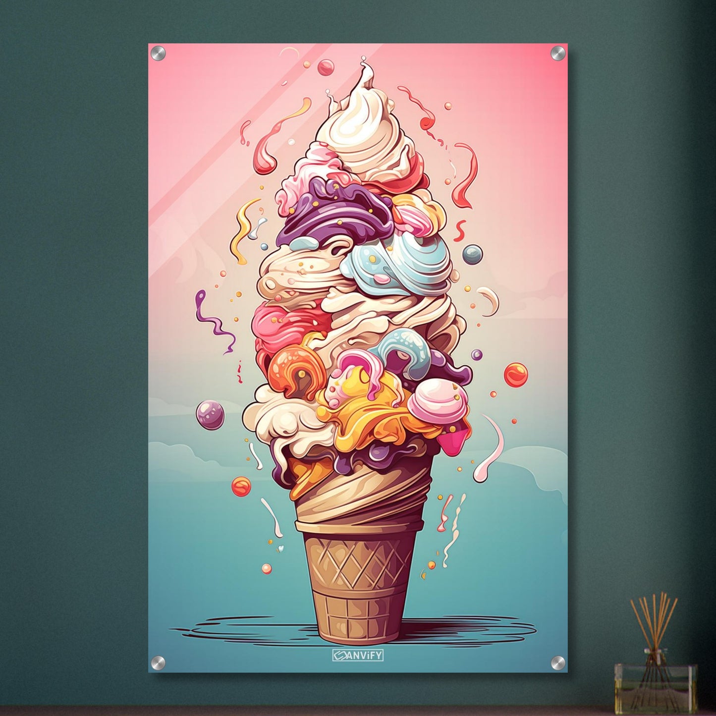 Bunte Eiscreme im Comic Stil auf einem Acrylbild
