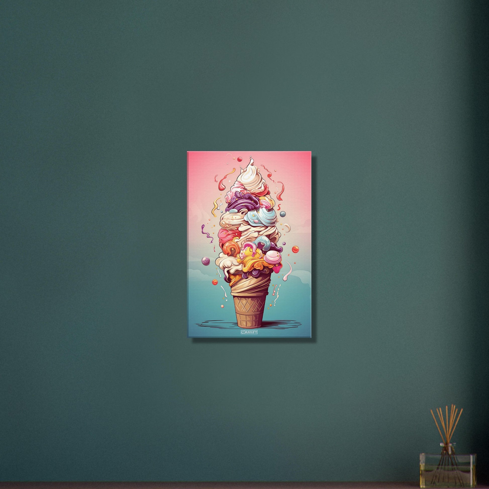 Bunte Eiscreme im Comic Stil auf einer Leinwand
