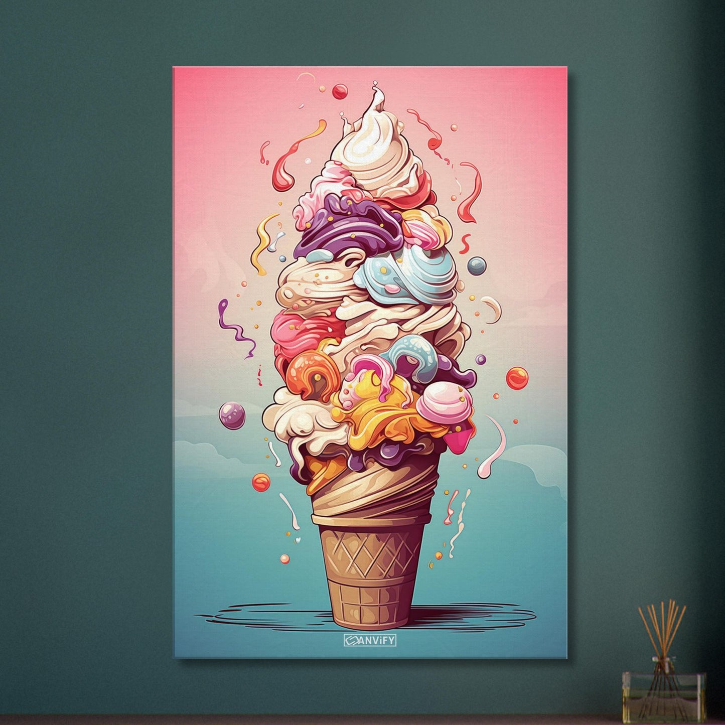 Bunte Eiscreme im Comic Stil auf einer Leinwand
