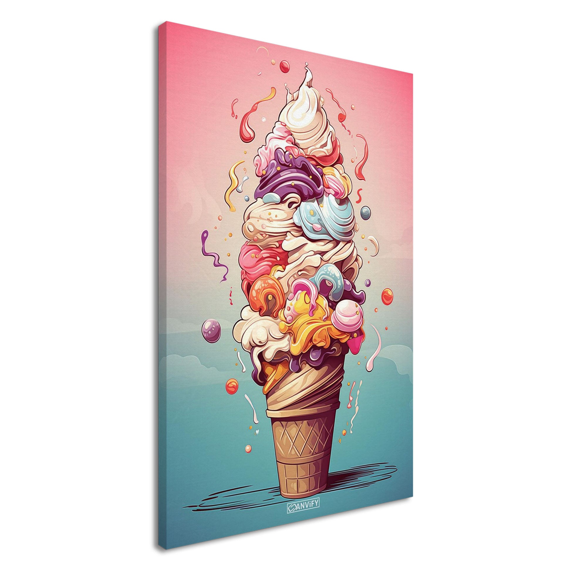 Bunte Eiscreme im Comic Stil auf einer Leinwand
