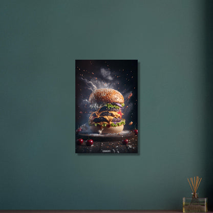 Saftig köstlicher Rindfleischburger mit Käse und Salat auf Aluminium
