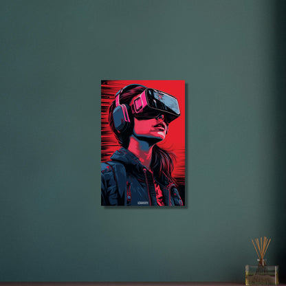 Olivia Cooke aus dem Film Ready Player One mit einer VR Brille im Pop Art Stil auf Aluminium