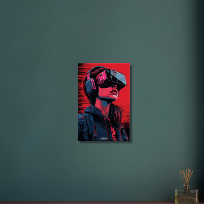 Olivia Cooke aus dem Film Ready Player One mit einer VR Brille im Pop Art Stil auf einer Leinwand
