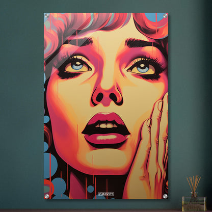 Marilyn Monroe sieht verträumt nach oben im Pop Art Stil auf einem Acrylbild