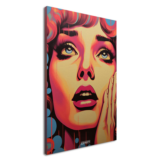 Marilyn Monroe sieht verträumt nach oben im Pop Art Stil auf einer Leinwand