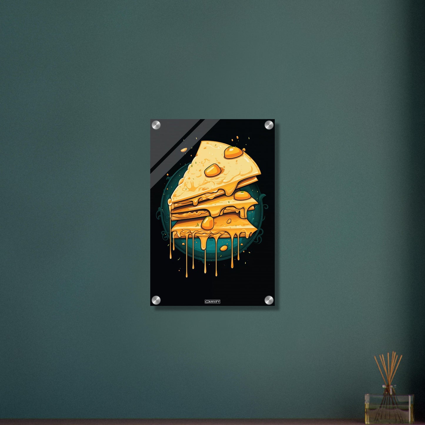 Tropfender Käsekuchen im Comic Stil auf einem Acrylbild
