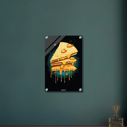 Tropfender Käsekuchen im Comic Stil auf einem Acrylbild
