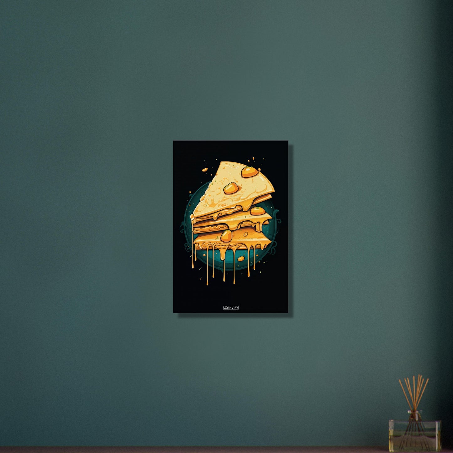 Tropfender Käsekuchen im Comic Stil auf einer Leinwand