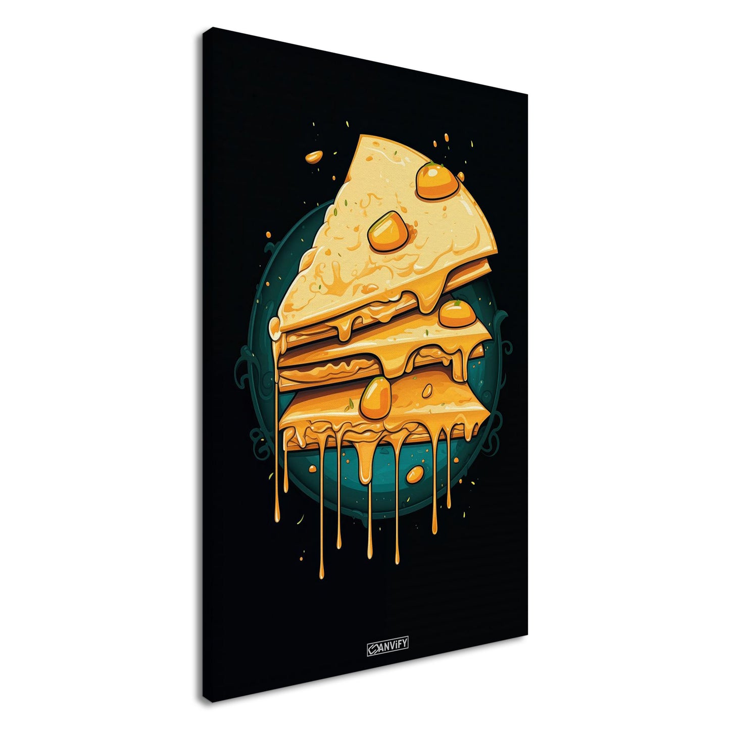 Tropfender Käsekuchen im Comic Stil auf einer Leinwand