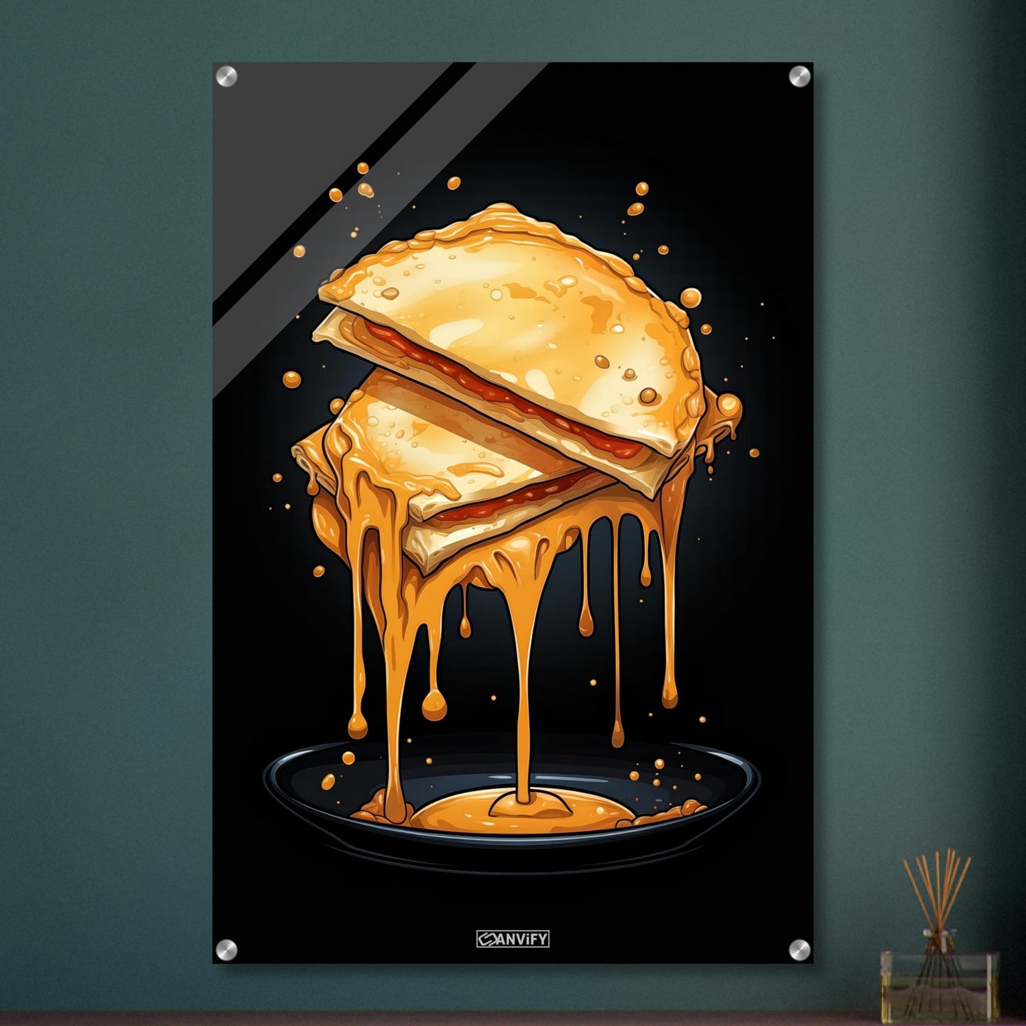 Tropfende Quesadilla im Comic Stil auf einem Acrylbild