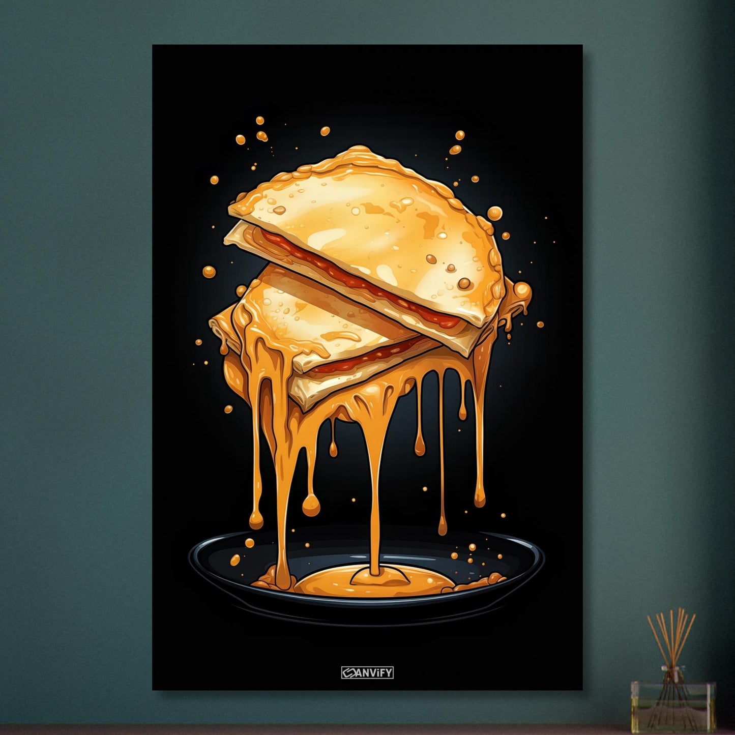 Tropfende Quesadilla im Comic Stil auf Aluminium
