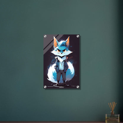 Blauer Fuchs als Detektiv auf einem Acrylbild