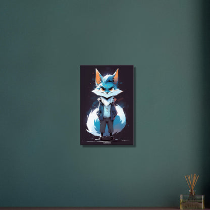 Blauer Fuchs als Detektiv auf einer Leinwand