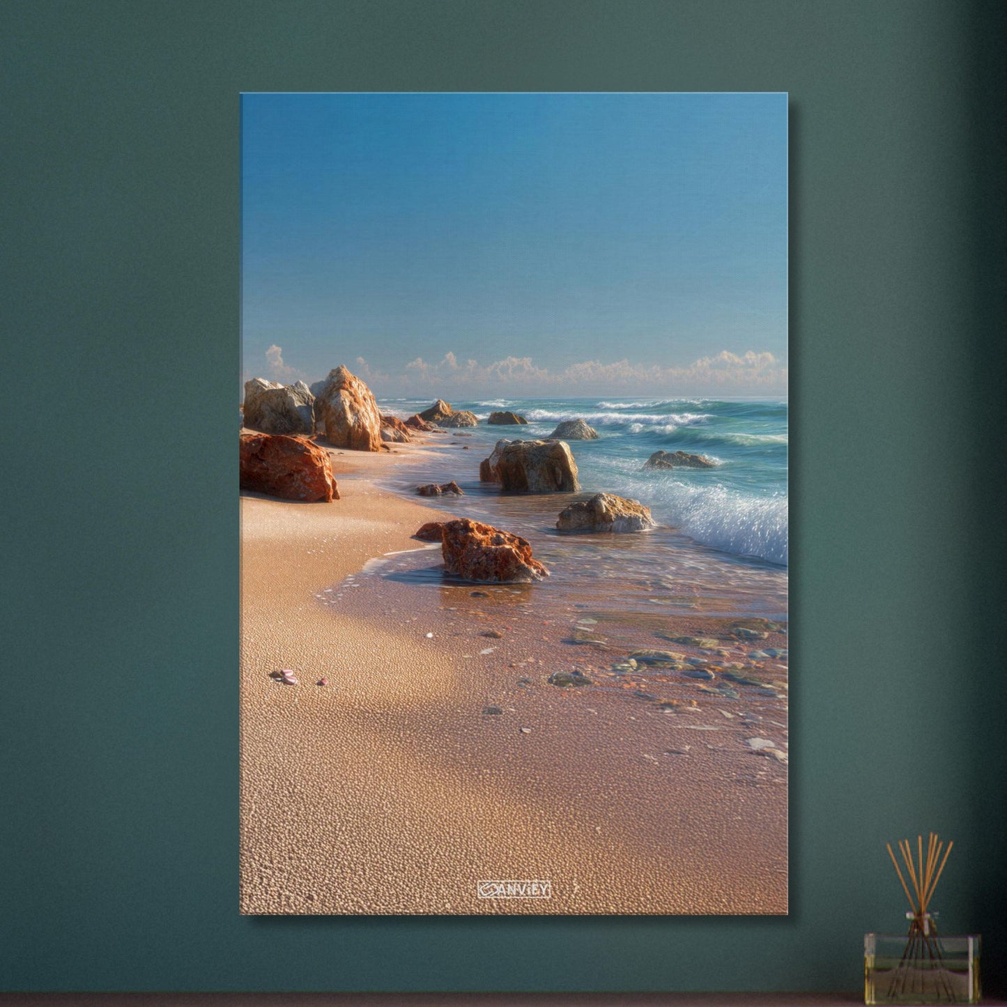 Exotische Küste mit Wellengang auf einer Leinwand