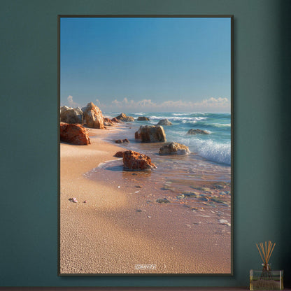 Exotische Küste mit Wellengang auf einem Poster im Metallrahmen