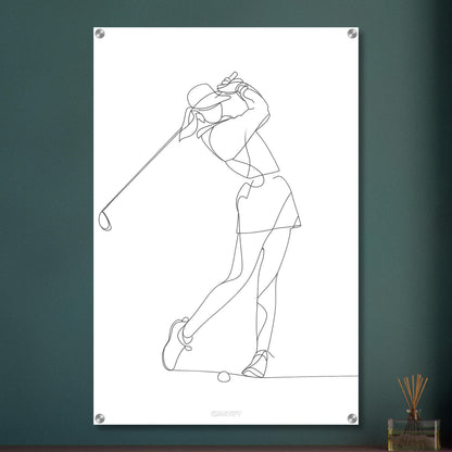 Golferin gezeichnet mit einer Linie auf einem Acrylbild