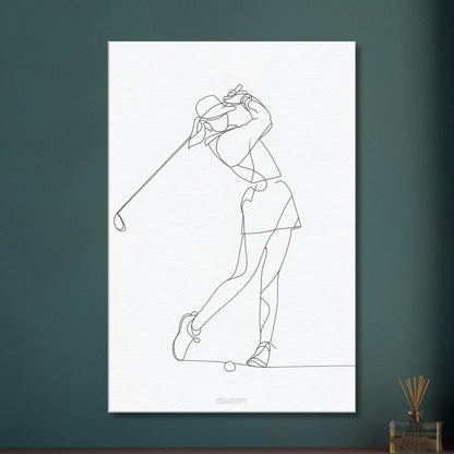 Golferin gezeichnet mit einer Linie auf einer Leinwand