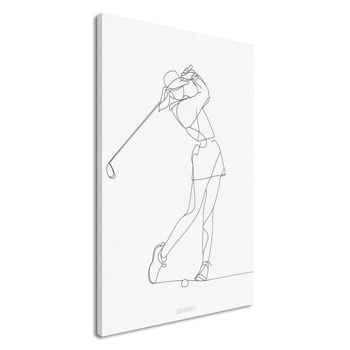 Golferin gezeichnet mit einer Linie auf einer Leinwand