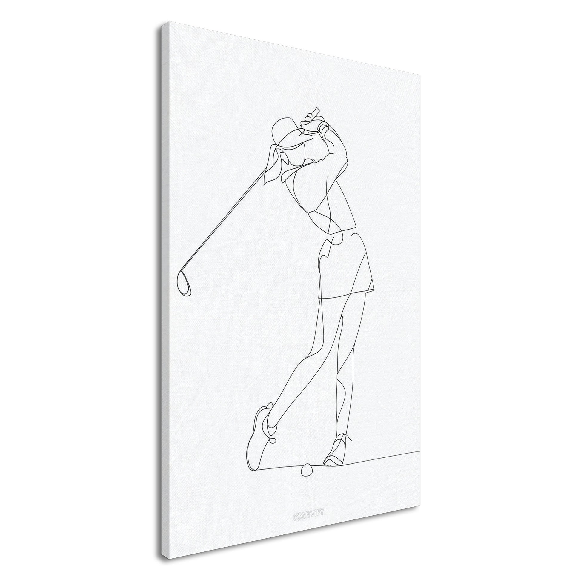 Golferin gezeichnet mit einer Linie auf einer Leinwand